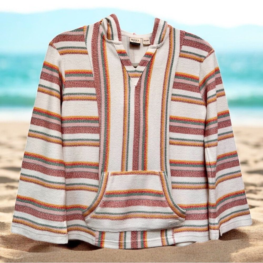 Roxy Women's Striped Cowl Neck Sweater Cream, Pink,Yellow,Green Girls Size Large